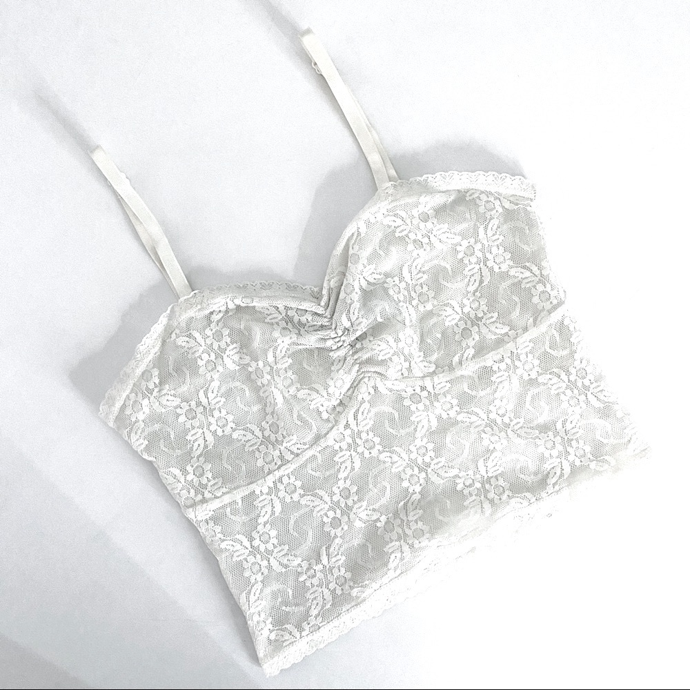 Delicate Cream Lace Cropped Cami Longline Bralette
